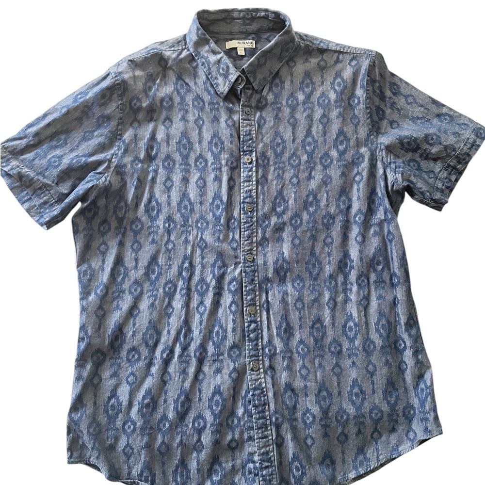 Murano Slim Fit Casual Button-Down Shirts for Men Size XL Blue Patterned